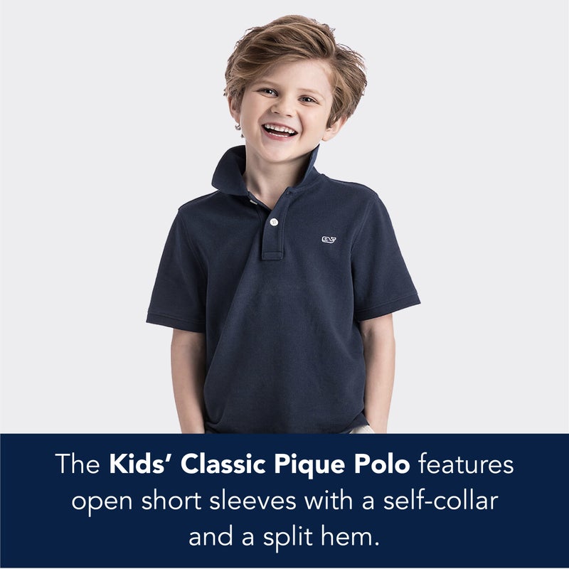 vineyard vines Kidsâ€™ Pique Polo Shirt, Vineyard Navy, White Cap, Medium - Image 3